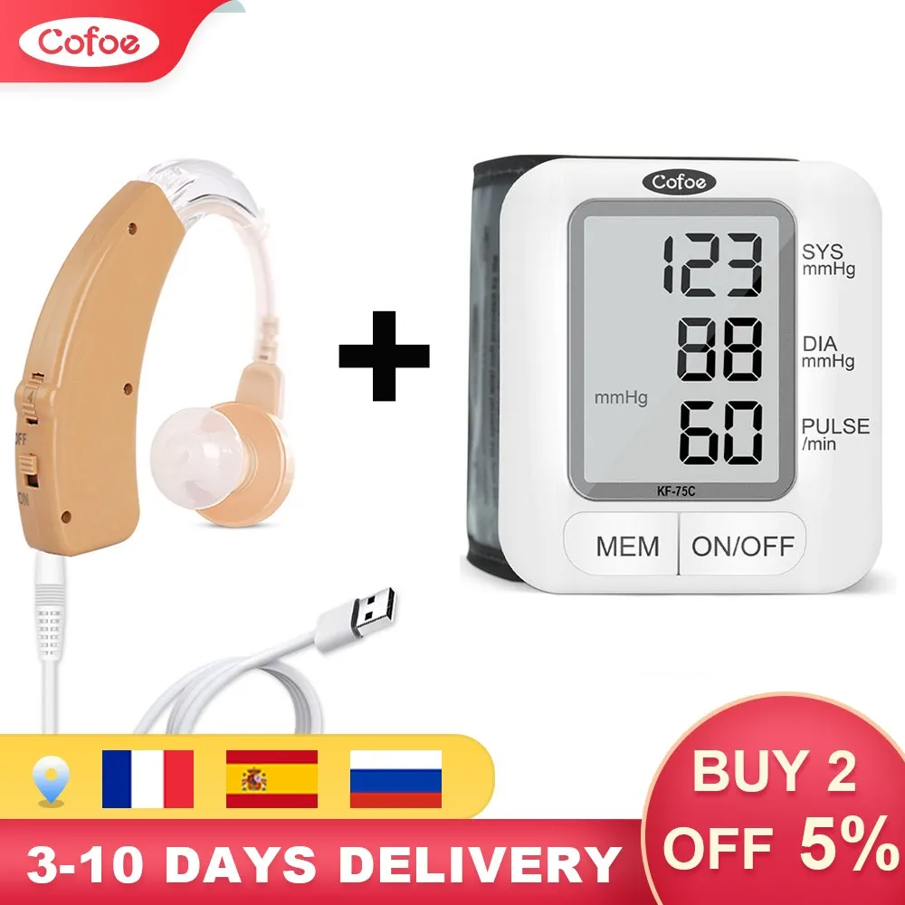 

Cofoe Hearing Aid Rechargeable BTE Hearing Aids Mini BTE Invisible USB Ear Aid Deaf & Digital Wrist Blood Pressure Meter Monitor