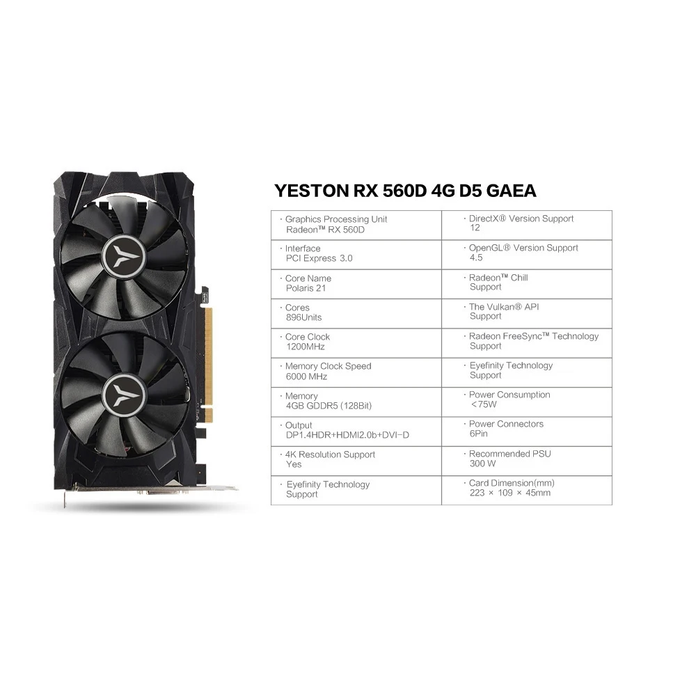  Rx560D Gddr5 Pci Express 3.0 Directx12 Video Gaming Graphics Card External Video Gaming Graphics Ca