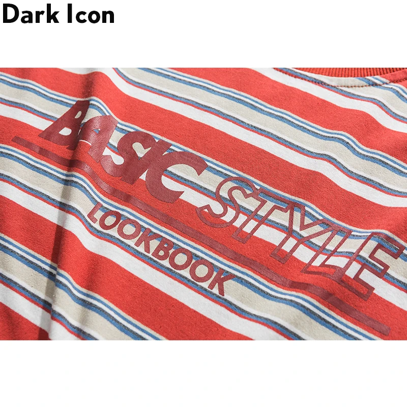 Полосатая футболка с надписью «Dark Icon», мужские футболки большого размера с длинным рукавом, хлопковые футболки для мужчин, уличная одежда
