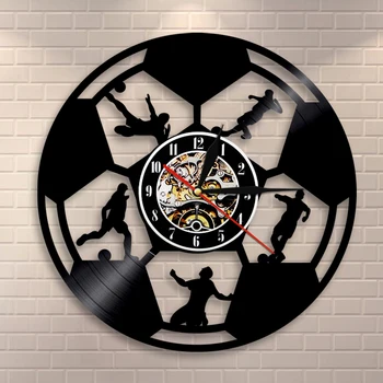 

Football Wall Clock Soccer Wall Art Vinyl Record Wall Clock Soccer Player Silhouette Wall Decor Housewarming Gift For Soccer Fan