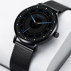 GENEVA Reloj de pulsera creativo para hombre, cronógrafo de cuarzo informal con correa de aleación, individual, luminoso