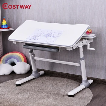 

Height Adjustable Kids Desk with Tilting Desktop and Drawer Particle Board Laptop Table Sturdy Structure Reading Desk