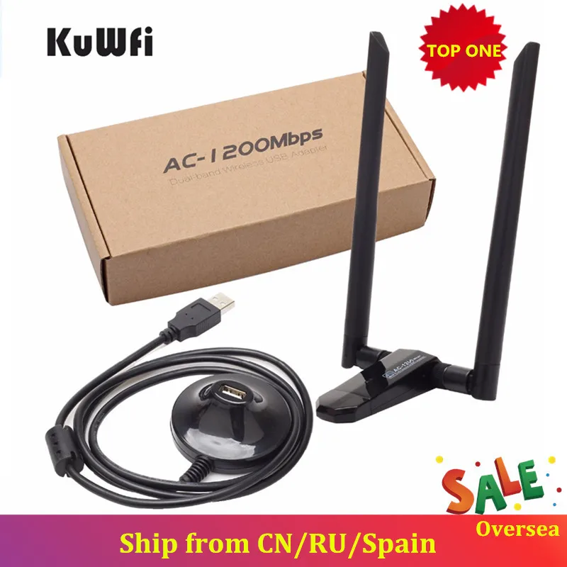 Дешево KuWfi 1200 Мбит с Беспроводная сетевая font b USB b font карта USB3.0 Двухдиапазонный 2,4 ГБ и 5,8 Г Wi Fi приемник и беспроводной адаптер для ПК с 2шт антеннами
