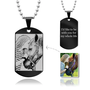 

MYLONGINGCHARM Personalized Photo Necklace 22x39mm Military Pendant, Stainless Steel Necklace,Black Pendant Free engraving