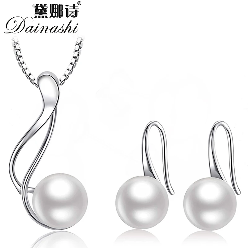 Dainashi, элегантный, 925 пробы, серебряный, АААА, ювелирный набор из пресноводного культивированного жемчуга, 8-9 мм, жемчужная подвеска, ожерелье, комплект жемчужных серег