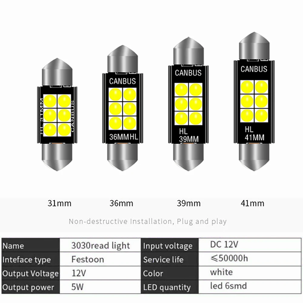 car light bulbs 1pcs 3030 Festoon 31mm 36mm 39mm 41/42mm C5W Led Bulb CANBUS C10W Dome Reading Lamp Car Beleuchtung Interior License Plate Light ambient lighting car