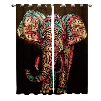 

Africa Indian Elephant Curtains Window Living Room Curtains Kitchen Indoor Window High Blackout Curtain