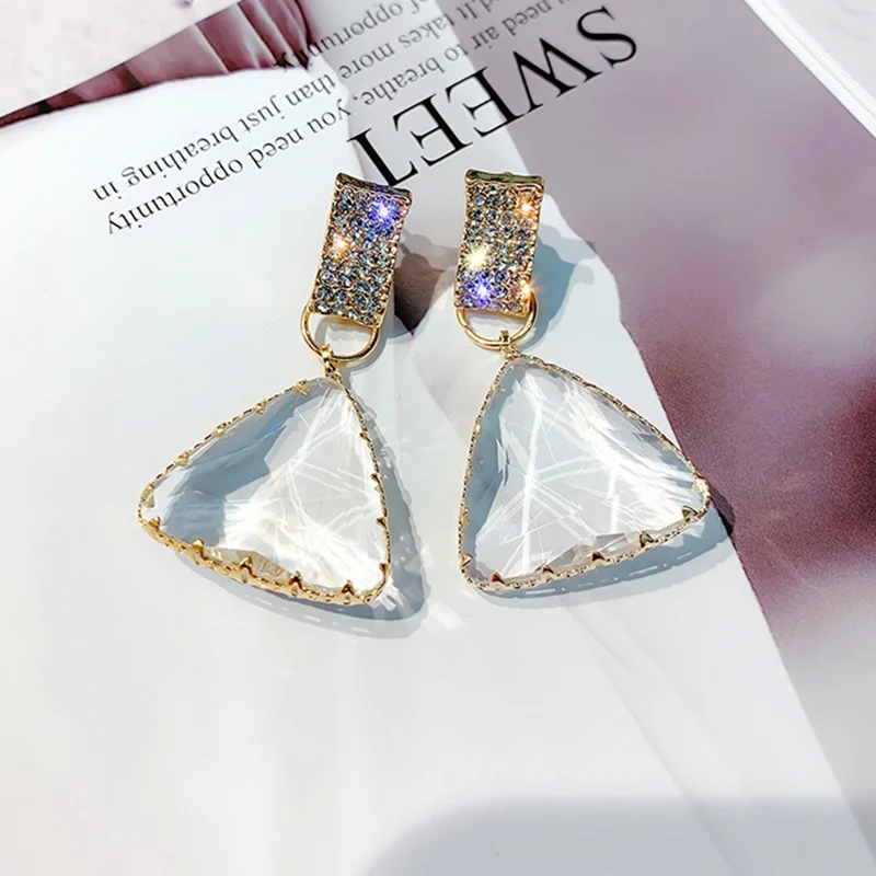 

Popular Geometric Drop Earrings for Women luxurious Triangle Clear Crystal Drop Earring Statement dangle Earring Jewelry Gifts