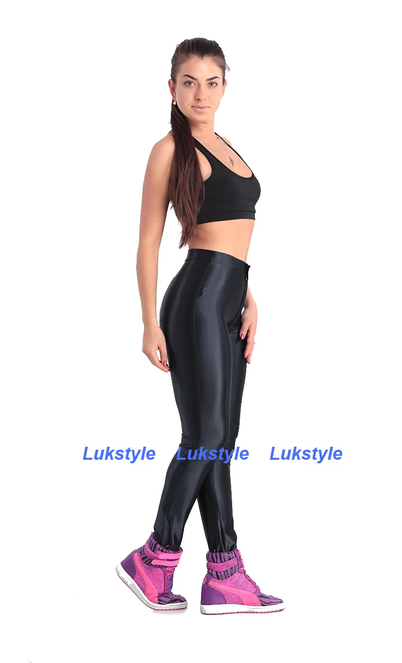 Черный American Style Pencil Pants Shiny Disco Pants High Waist Women 'S Trousers Leggings Pants - Цвет: Черный