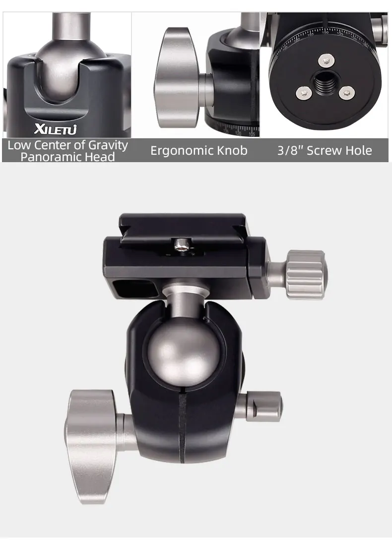 XILETU XG-25 Camera Panoramic Tripod Ball Head 360 Degree Quick Release Ballhead Mount Aluminum Alloy Ball Head With 1/4 Screw