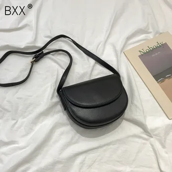 

[BXX] Solid Color PU Leather Crossbody Saddle Bags For Women 2020 Spring Shoulder Messenger Bag Travel Handbags and Purse HK752