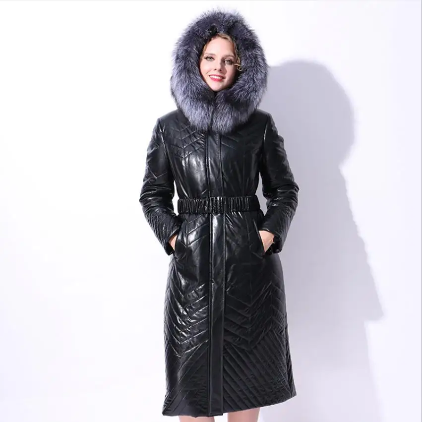 Зимнее пальто размера плюс, натуральный гусиный пух, модный бренд, натуральный Лисий мех, с капюшоном, гусиный пуховик, женское плотное теплое пальто wq574