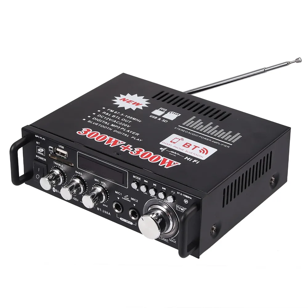 LiNKFOR 600 Вт Bluetooth стерео аудио усилитель HiFi музыка SD USB FM 12 В/220 В цифровой Предварительный усилитель для дома/автомобиля усилитель с пультом дистанционного управления