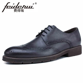 

New Vintage Genuine Leather Handcrafted Men's Party Oxfords Round Toe Derby Laces Man Formal Dress Wingtip Brogue Shoes HQS322