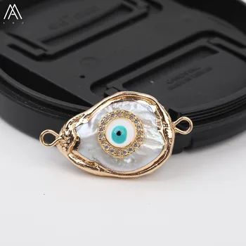 

5pcs/Lot Random Sales Freeform White Pearl Paved Round Enamel Beads Gold Pattern Charms For Pendant Necklace Making MY-19AMH