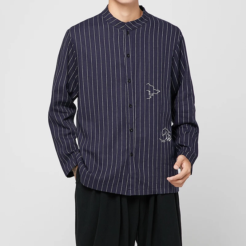 

Plus Size Shirt Men 2024 Spring Tops Autumn Vinatge Streetwear Men's Shirt Striped Loose Fit Casual Shirts O Neck Clothing Men