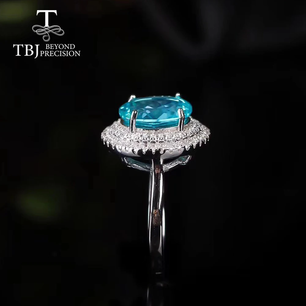 Tbj, топаз, драгоценный камень, Женское кольцо с овальной огранкой, 8*10 мм, 3 карата, натуральный цвет Параиба, серебро 925 пробы, хорошее ювелирное изделие, подарок для женщин