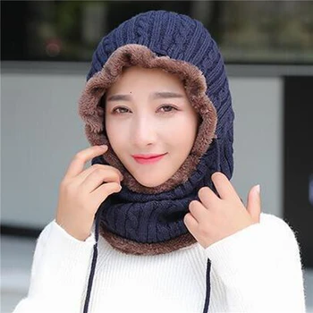 

Winter Fur Knitted Scarf Hat Set Beanie Women Men Scarf Skullies Beanies Hats For Unisex Caps Gorras Bonnet Mask One-piece Cap