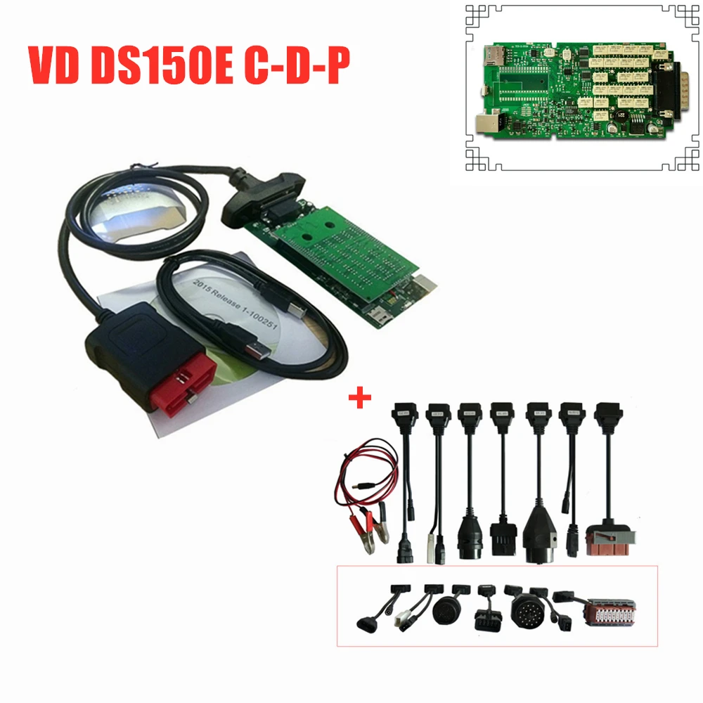 VD DS150 C-D-P качество A+ зеленый одноплатный с реле NEC Bluetooth сканер для delphis obd obd2 автомобильный диагностический+ 8 шт. автомобильные кабели - Цвет: without bluetooth