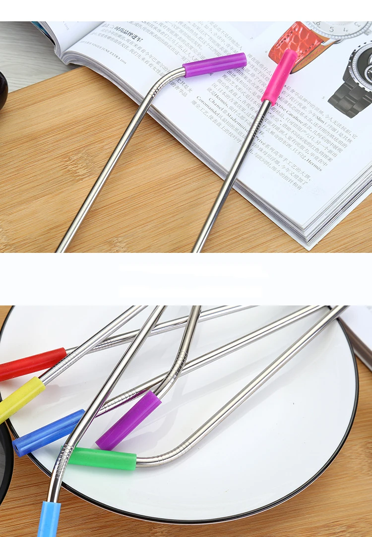 4pcs Reusable Metal Drinking Straws 304/316 Stainless Steel Sturdy Bent Straight Drinks Straw with Cleaning Brush