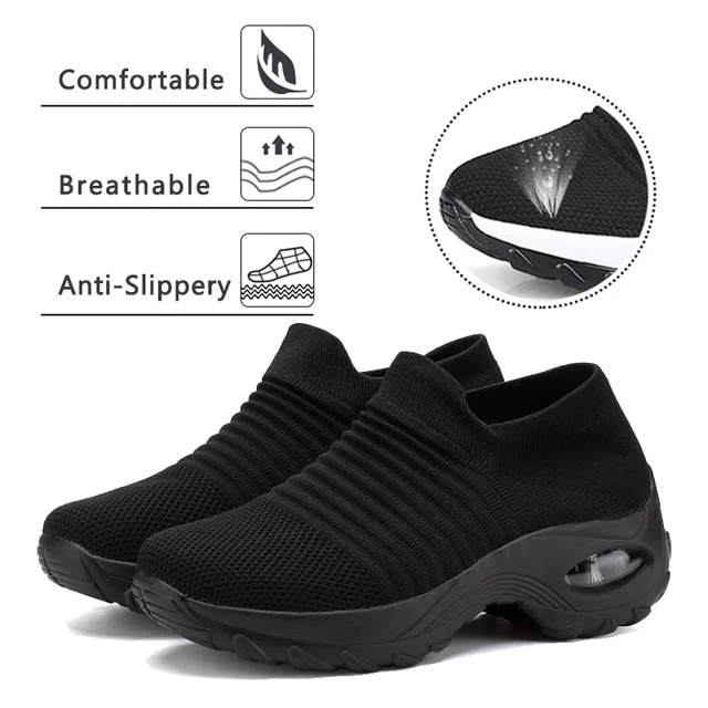 Women Tennis Shoes Breathable 5CM Height Increase Sports Sneakers Air Cushion Female Walking Sock Shoes Thick Bottom Platforms 3