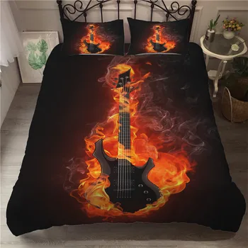 

Fire Guitar Music Series Double Bedding Set Queen King Size Black Girls Cover Pillowcase For Duvet 3pcs Boy Set Bed Linen With
