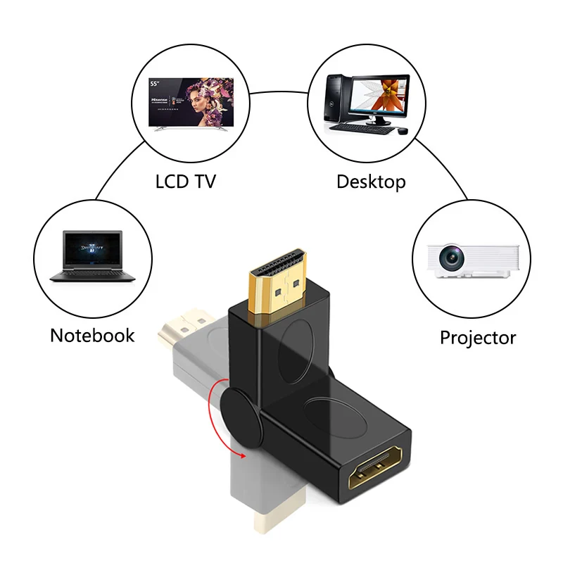 Шесть типов HDMI адаптер конвертер коммутатор 4K удлинитель 270 90 градусов правый
