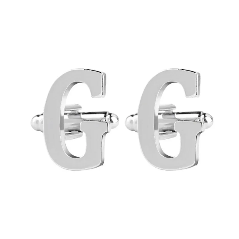 Посеребренный Cufflink Business Mens Initial Silver Cuff Link Alphabet Letter Wedding Formal - Окраска металла: Посеребренный