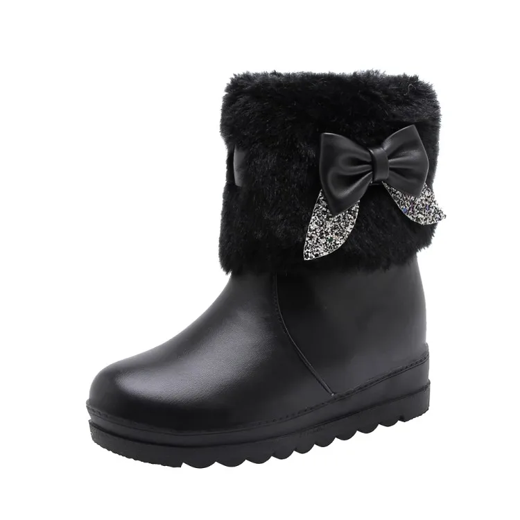 Гран размер; большие размеры 9, 10, 11, ботинки женская обувь ботильоны для женщин женские Ботинки зимняя женская обувь однотонные круглый носок с длинными рукавами - Цвет: Черный