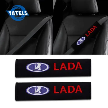 

2pcs cotton shoulder pad car badge emblem seat belt cover for Lada Kalina Priora Granta Largus Samara car styling accessories