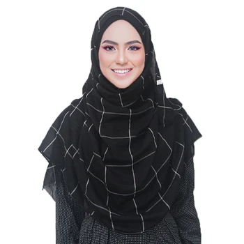 

Classic Plaids Tartan Cotton Voile Muslim Hijab Scarf for Ladies Long Cross Stripes Double Color Islamic Hijabs Shawl Wrap Scarf