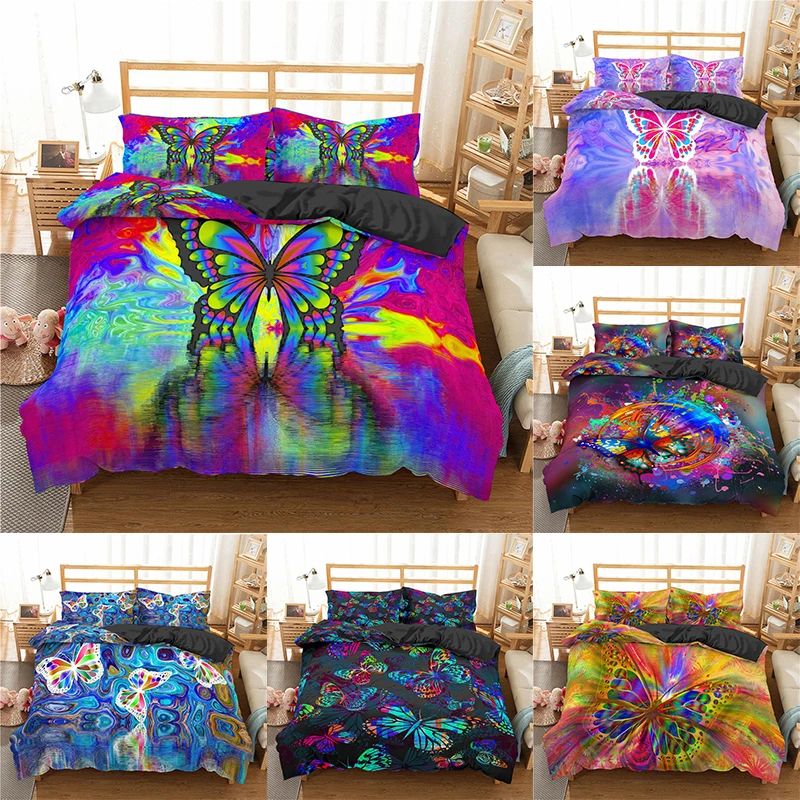 

Home Textile Luxury 3D Butterfly Print 2/3Pcs Comfortable Duvet Cover PillowCase Bedding Sets Queen and King EU/US/AU Size