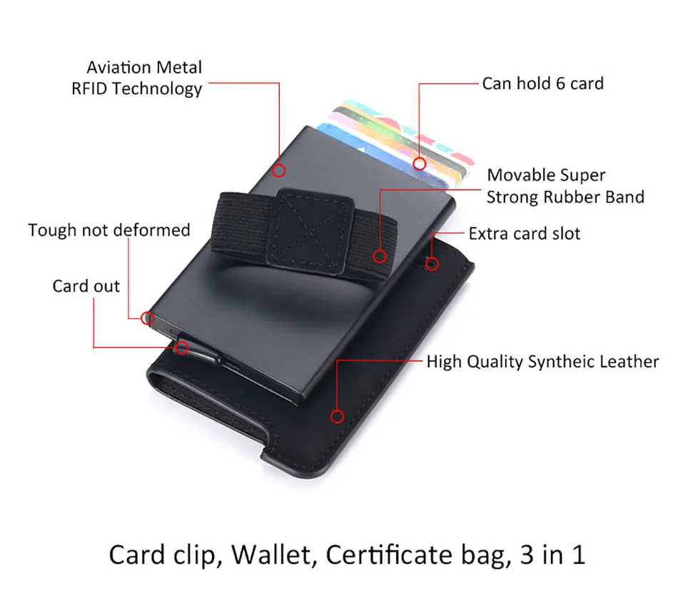 С функцией блокировки RFID кредитной держатель для карт Для мужчин минималистский Умный кошелек проходит металлический кожаный мужской тонкий банк алюминиевого карточного держателя карты Чехол