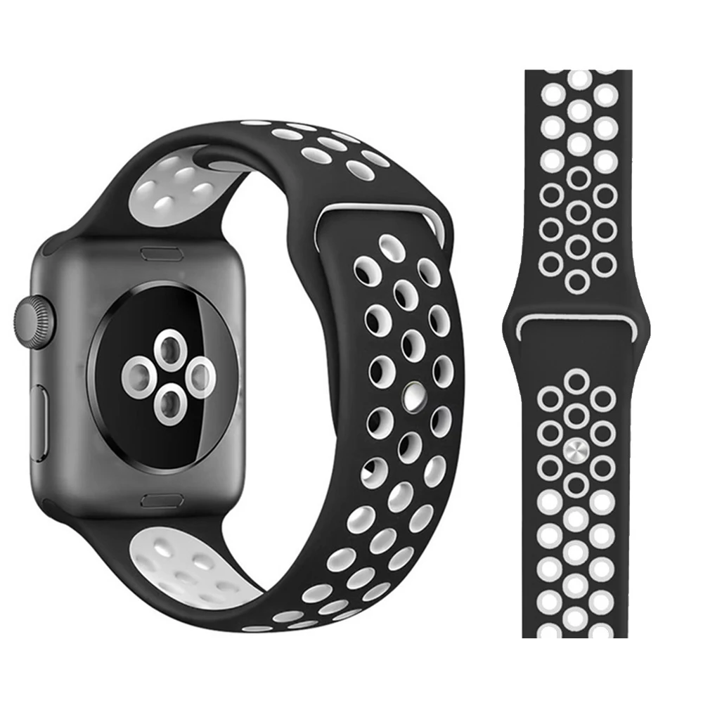 Ремешок для Apple Watch, мягкий силиконовый сменный Браслет серии 5, 4, ремешок для часов 44 мм, 40 мм, iwatch, ремешок серии 1, 2, 3, 38 мм, 42 мм - Цвет ремешка: Black with white