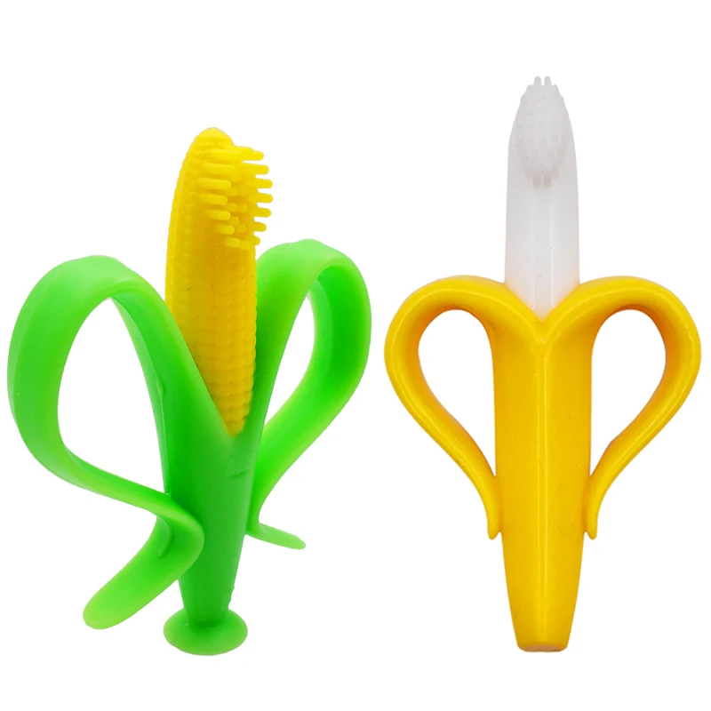 

Baby Silicone Training Toothbrush Bpa Free Banana Shape Safe Toddle Teether Chew Toys Teething Ring Gift For Infant Baby Chewing