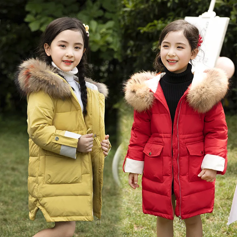 

2019 New Baby Girls Winter Down Jacket Korean Style Real Fur Toddler Outerwear Coat For Infant Girl 2 3 4 5 6 Years Parkas