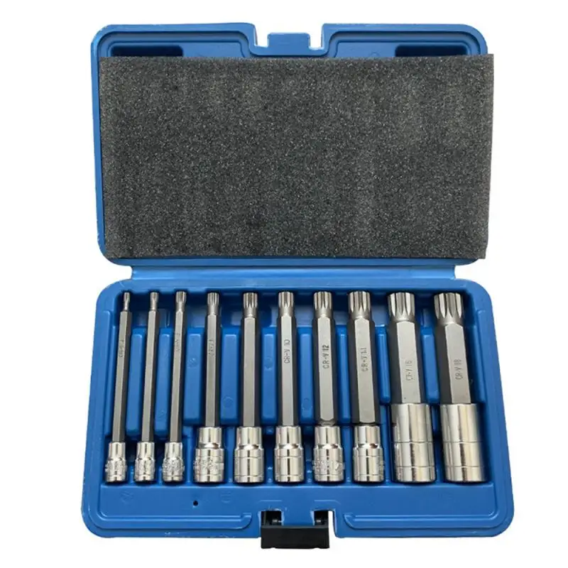 

12 Point Socket Set Kit 10Pcs Drive Deep Impact Socket Set XZN Triple Square Spline Bit Sockets Garage Tool Drive Attachment