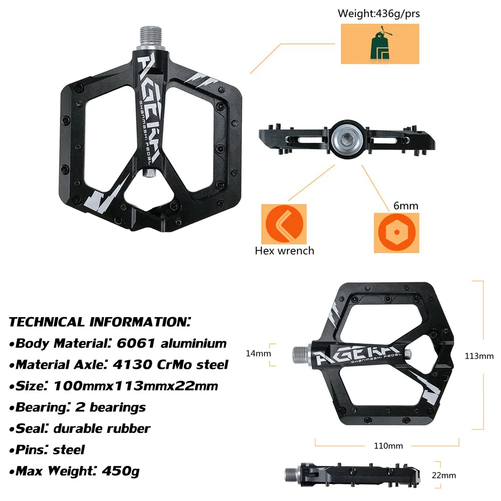 Details about   Mountain Bike Non-slip Flat Pedals CNC Aluminum Alloy 3 Sealed Bearings Pedals