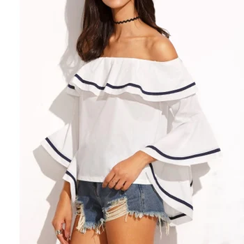 

Office Shirts Women Off Shoulder Blouse 2020 Summer Tops Female Vintage Ruffles Party Tops Beach Tunic Ladies Blusas Femininas