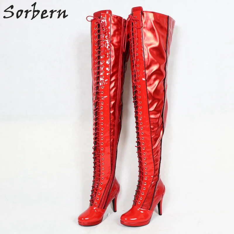 Sorbern/модные высокие сапоги; высокие сапоги до бедра; обувь на платформе со шнуровкой; ботфорты на заказ; расклешённые для обуви; размеры Us5-15