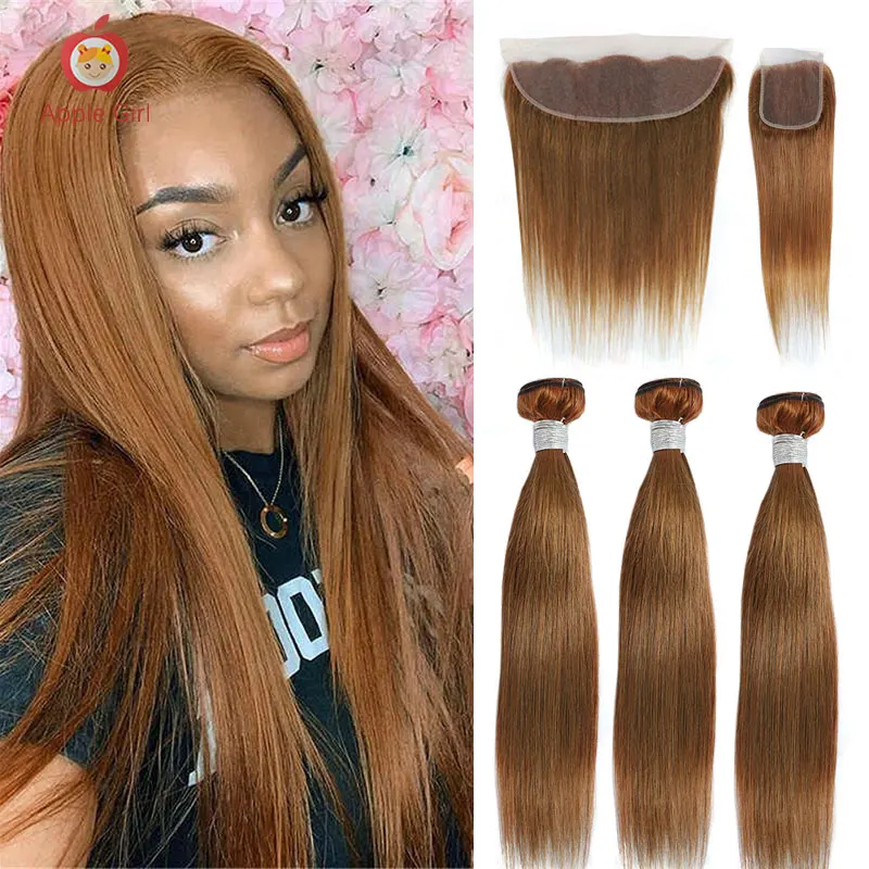 Ombre 2 or 3 or 4 Bundles With Frontal Straight Human Hair Ginger 30 Inch Bundles With Closure Colored Brazilian Remy Applegirl