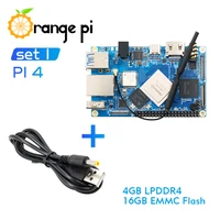 Orange Pi 4 Set 1: OPI4+Power Cable,4GB DDR4+16GB EMMC Rockchip RK3399 Development Board Support Android,ubuntu,debian