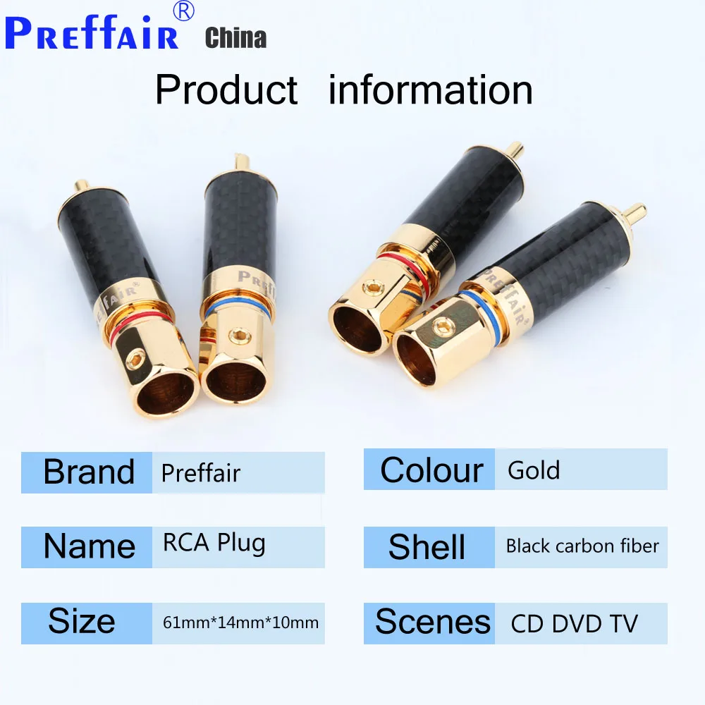 Штекер RCA позолоченный из углеродного волокна 4 шт. Preffair R1701 | Электроника