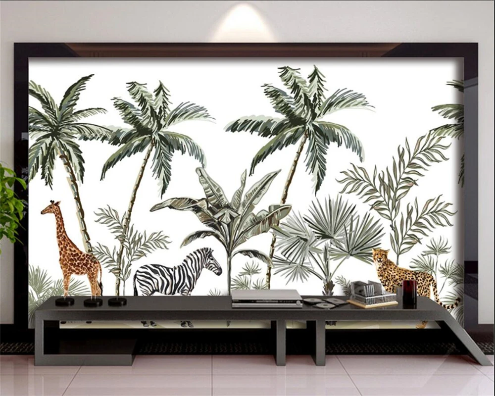 Custom wallpaper hand painted tropical rain forest plant animal background mural home decoration murals 3d wallpaper