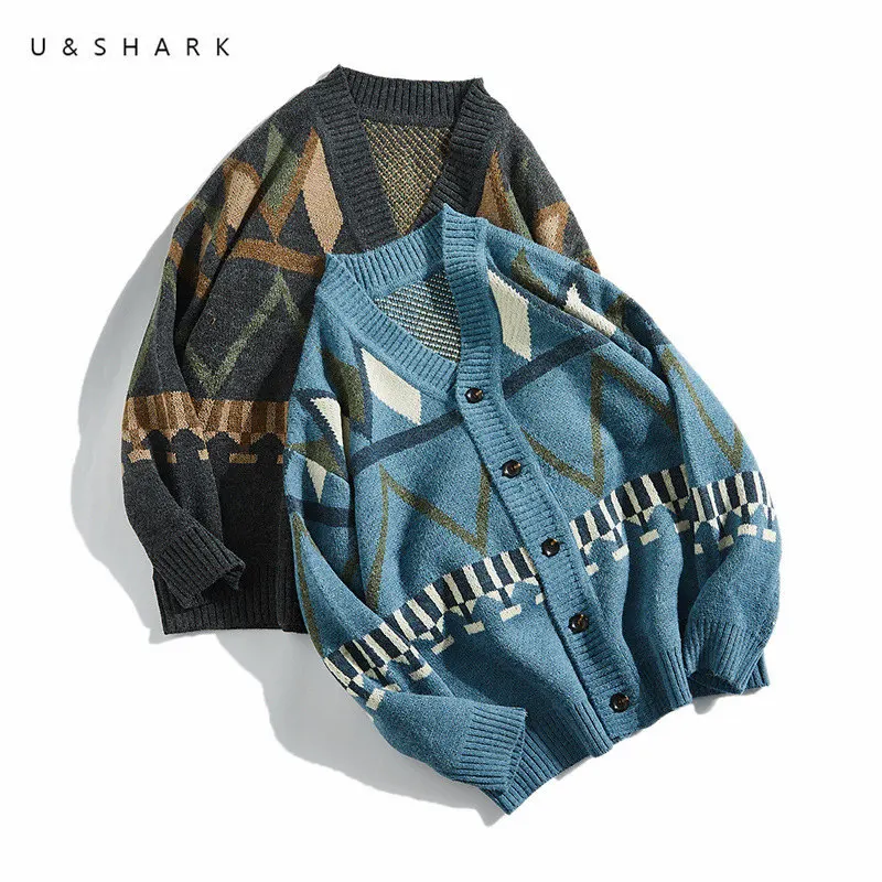 U&SHARK Folk Custom Style Casual Sweater Men V-Neck Cardigan Soft Comfortable Spring Loose Leisure Sweater for Men Knitted Coat U&SHARK Folk Custom Style Casual Sweater Men V-Neck Cardigan Soft Comfortable Spring Loose Leisure Sweater for Men Knitted Coat