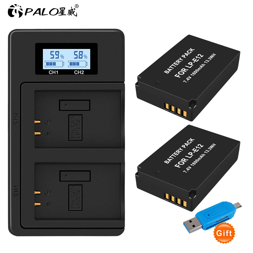 2 шт. цифровой аккумулятор для камеры LPE12 LP E12 + ЖК USB зарядное устройство Canon M 100D Kiss