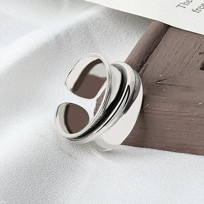 925 Sterling Silver rings for women wide smooth round Simple Minimalist Open Adjustable Finger Rings Fashion Band Female Bijoux silver rings silver ring