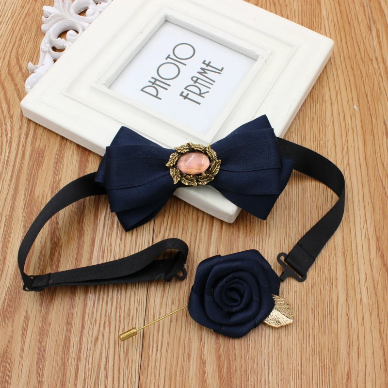 2PCS Bow Tie Set 2 шт. Мужской Женский Галстук-Бабочка Сплав Брошь со стразами набор носовых платков свадебный бизнес Рождественский галстук платок Карманный квадратный галстук-бабочка - Цвет: 2PCS Bow Tie Set