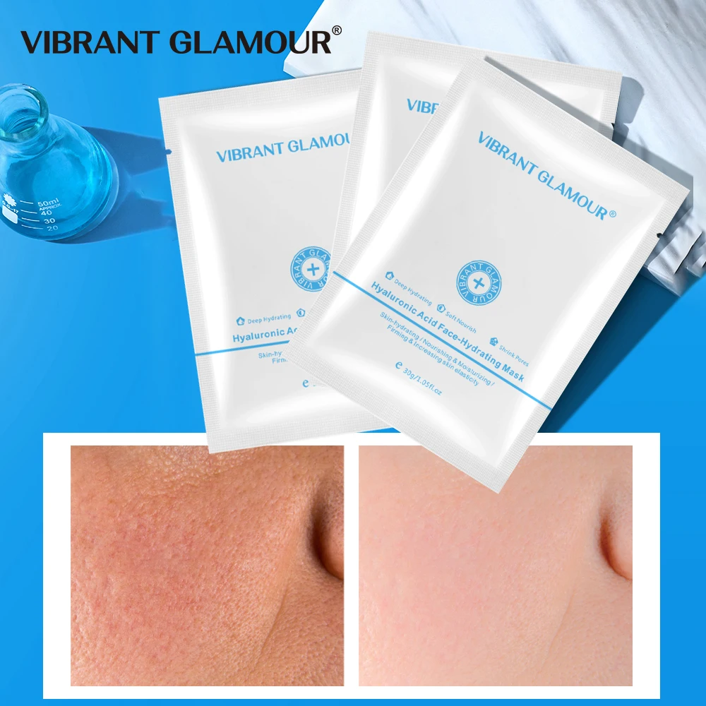 VIBRANT GLAMOUR Hyaluronic Acid Argireline Vitamin C Face Mask Moisturizing Whitening Anti Aging Nourish Firming Skin 5