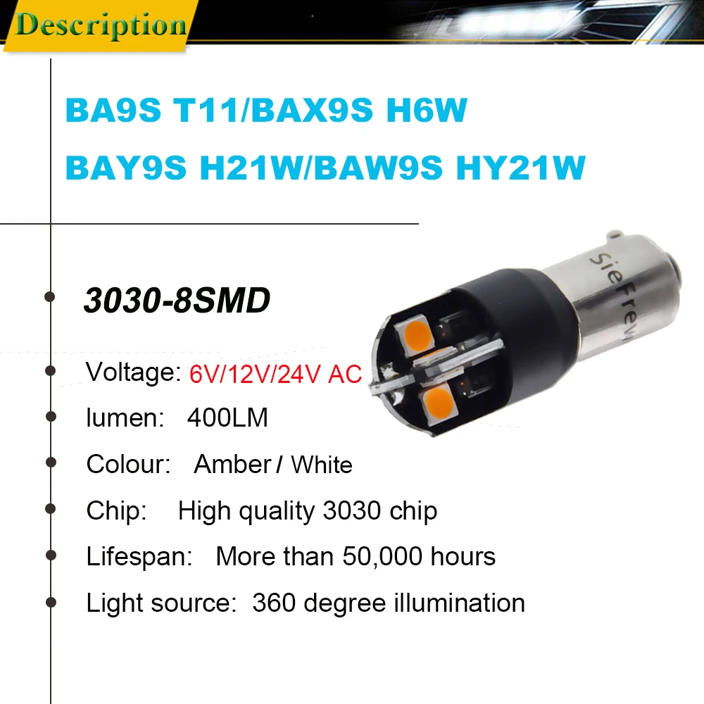 2x H21W BAY9S BA9S T4W BAX9S H6W BAW9S HY21W Canbus светодиодный Авто Обратный светильник лампа указателя поворота боковая Лампа Белый Янтарный 6 в, 12 В, 24 В постоянного тока